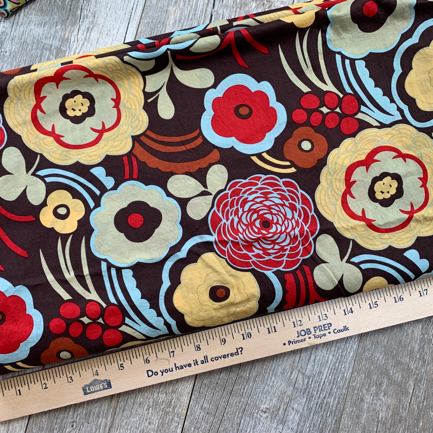 Fabric-by-the-Yard: Brown Floral with Red Accents